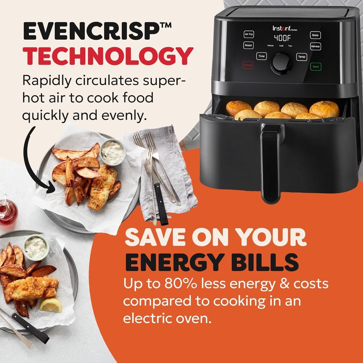 5.7L Digital Air Fryer | 4 Smart Programs | ClearCook Window | Fast & Energy