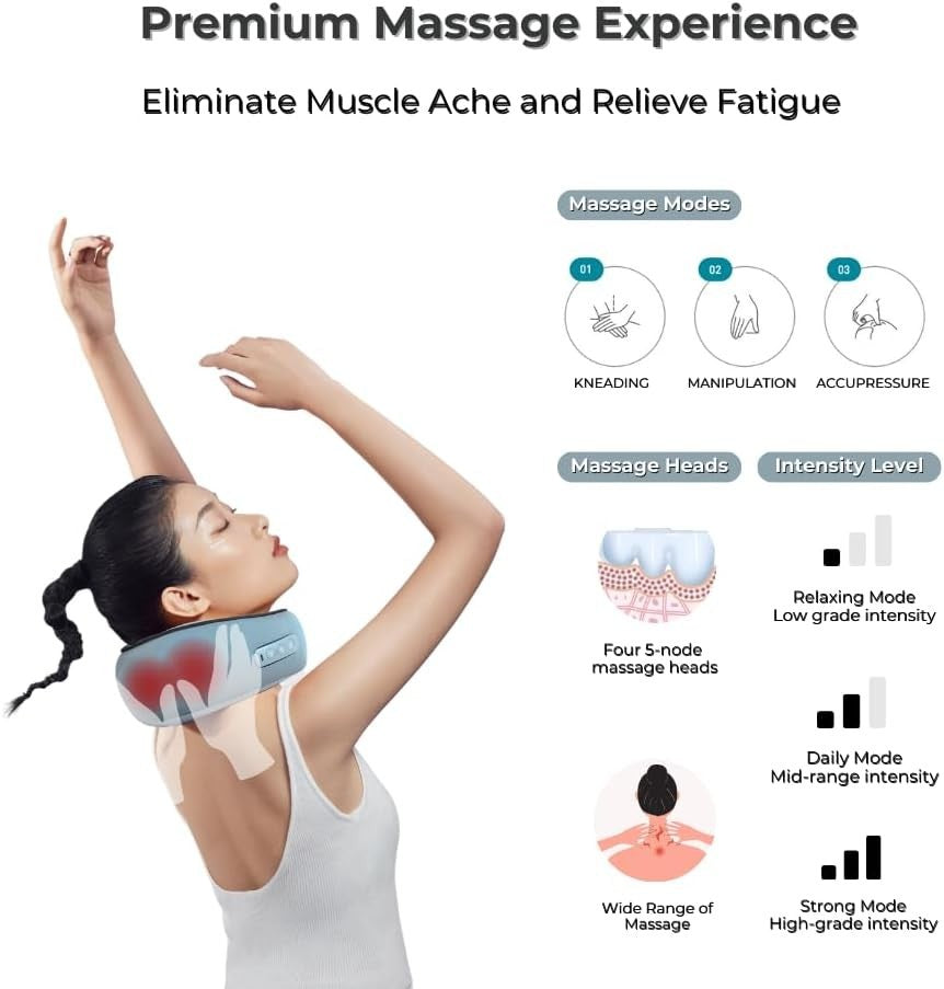 Heated Neck Massager Cordless Deep Tissue Pain Relief Travel Pillow