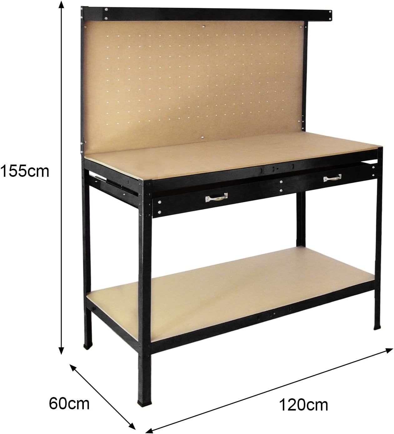 Heavy Duty Garage Workbench with Pegboard Drawer Hooks Tool Storage 120x60