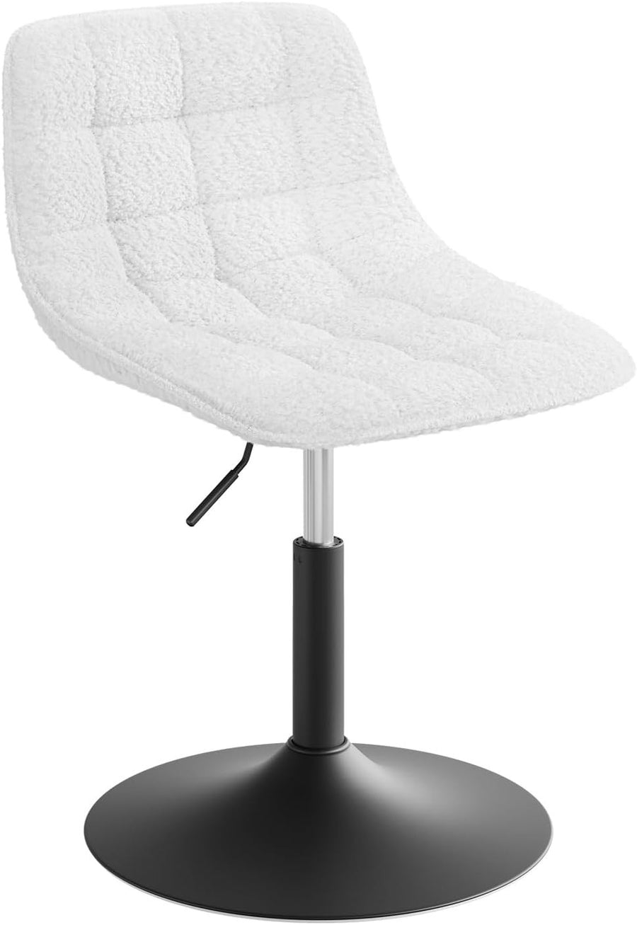 White Swivel Vanity Chair Height Adjustable Chenille Dressing Table Stool