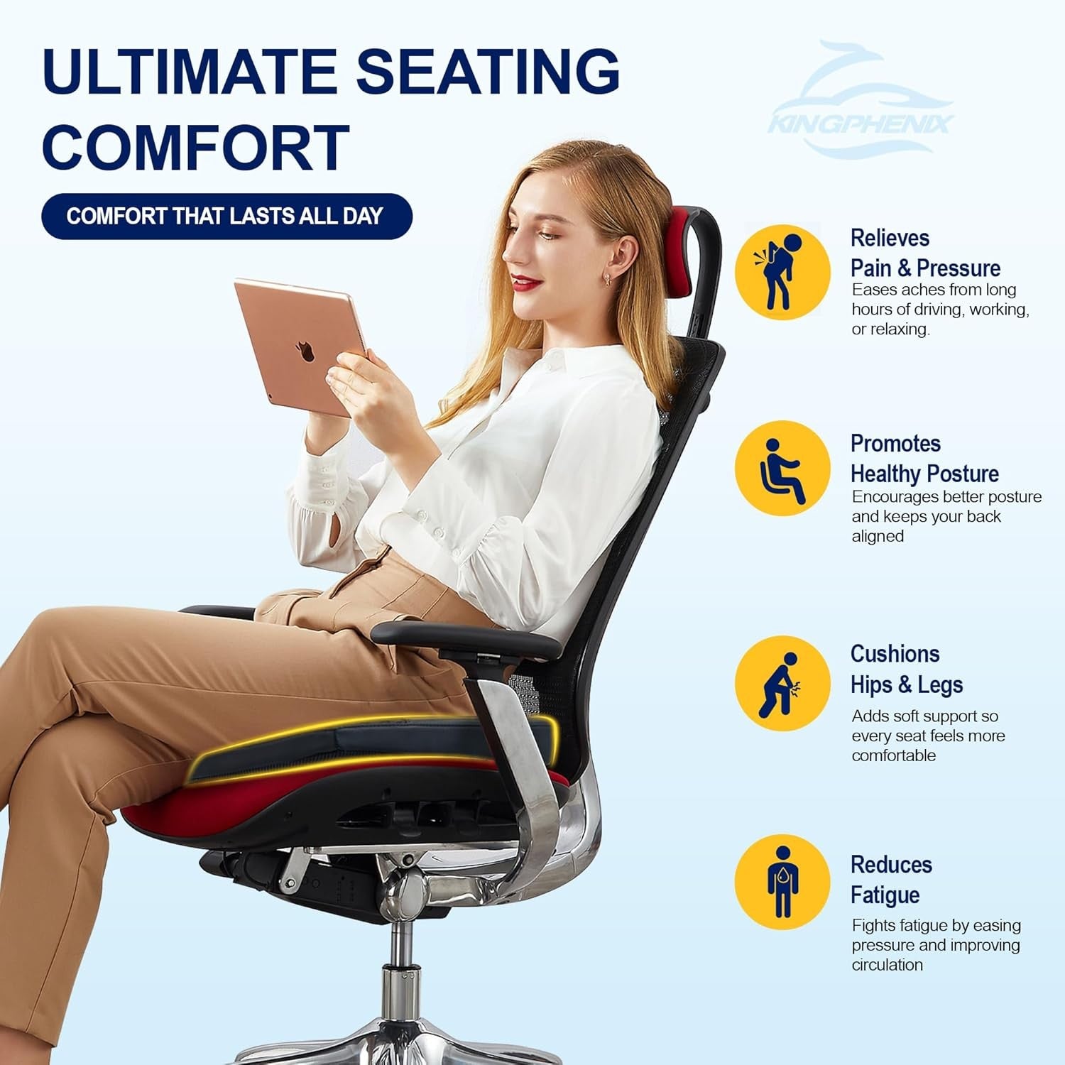 Memory Foam Car Seat Cushion Height Booster Back Pain Relief Office Driving