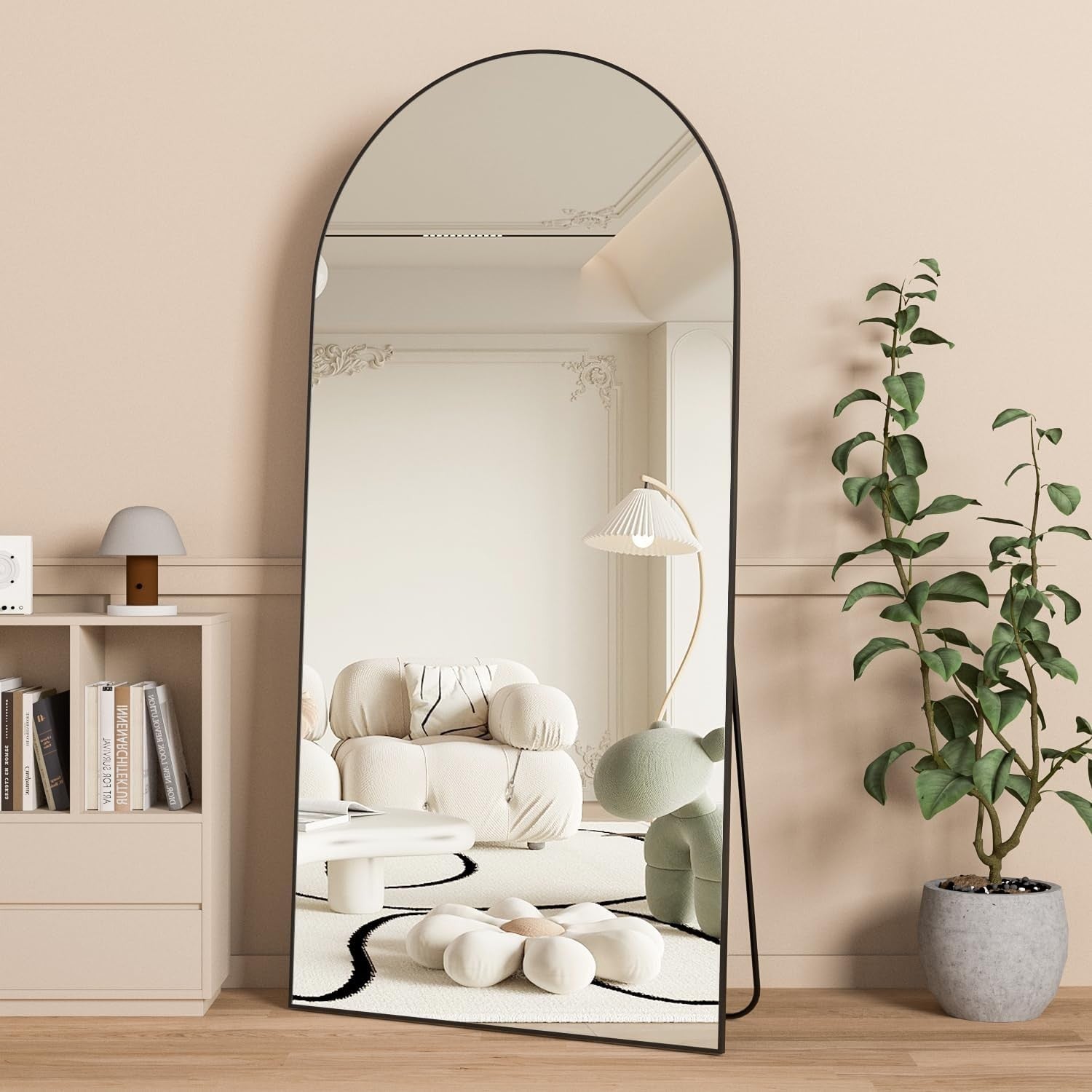 Full Length Arched Mirror 180x80cm Black Frame Leaning Wall Floor Mirror