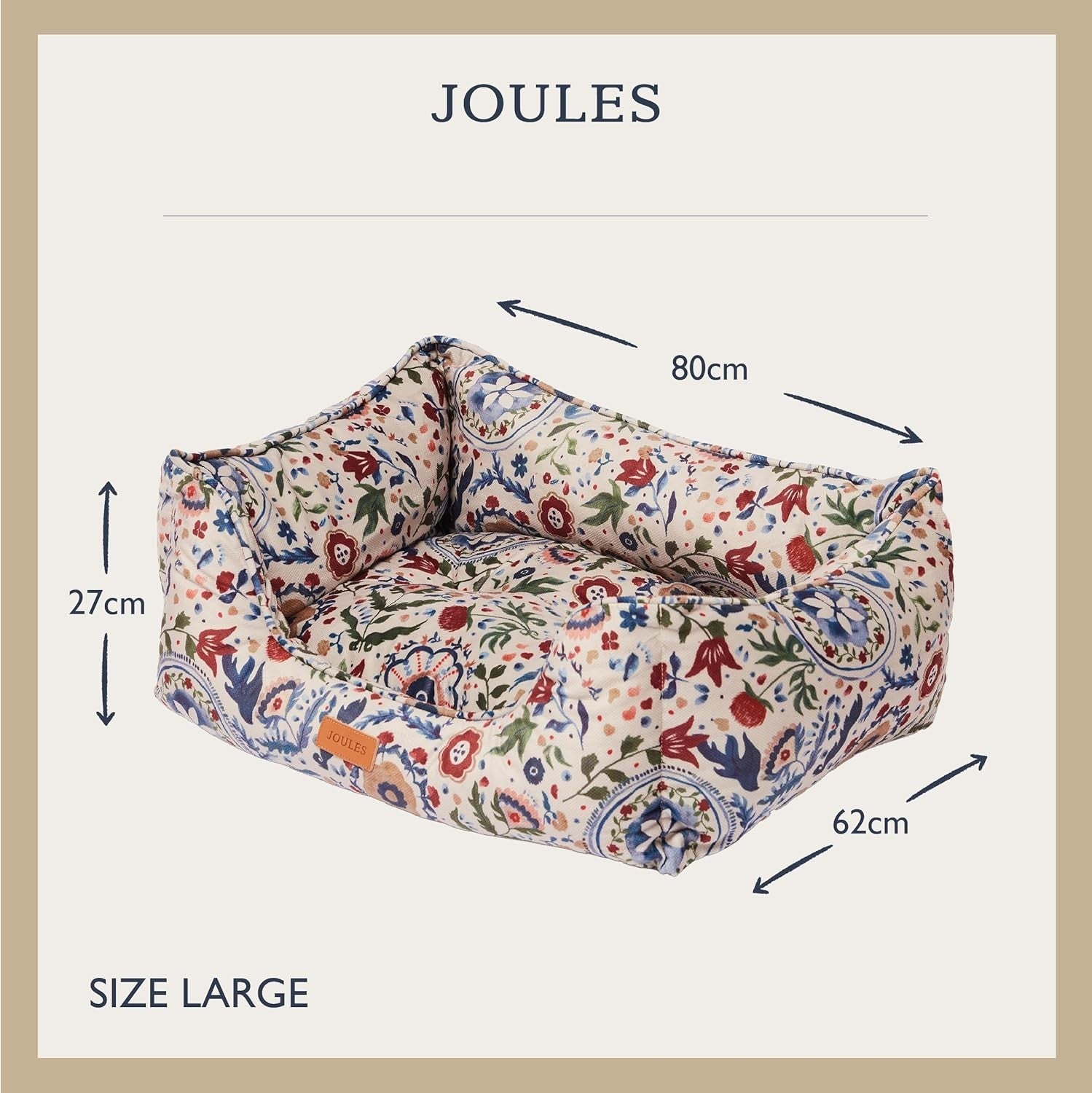 Large Luxury Dog Bed 80x62x27cm Washable Floral