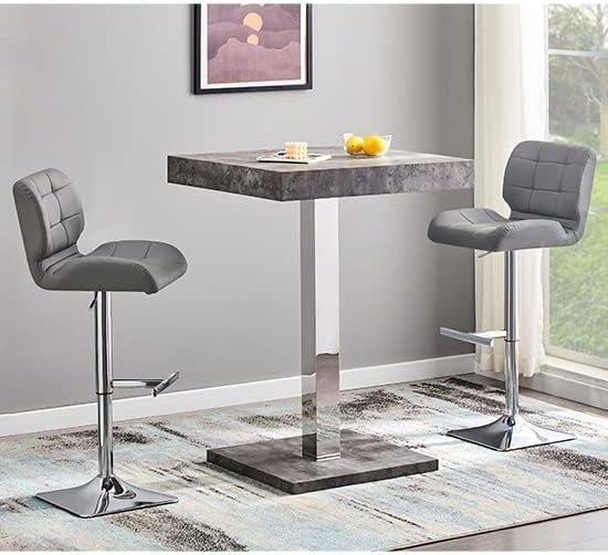 Concrete Effect High Gloss Square Bar Table Dining Pub 80×80×110cm Furniture