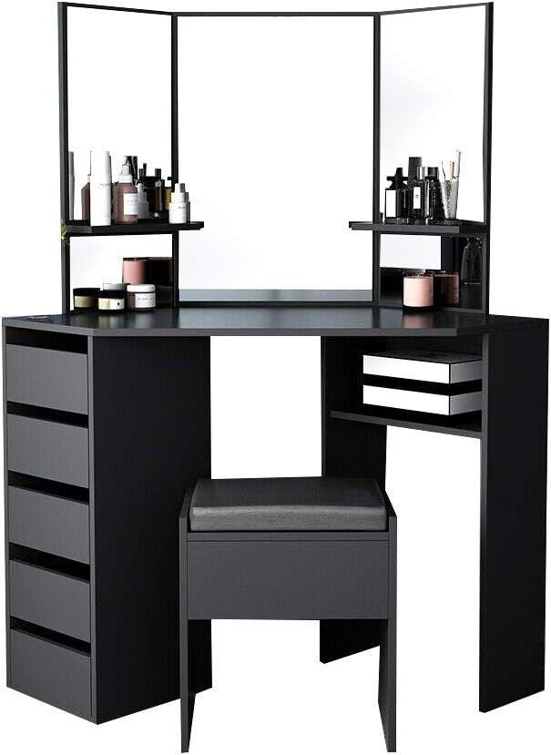 Modern Makeup Dressing Table Vanity Desk LED Mirror Storage Drawers Stool