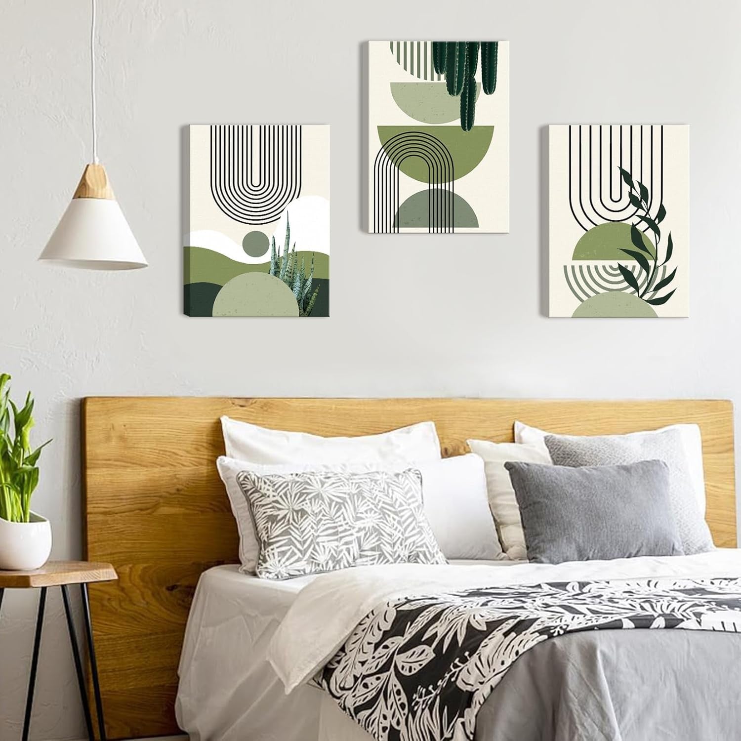 Sage Green Wall Art Set of 3 Framed Boho 12x16in