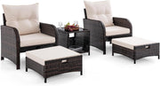 5PCS Garden Rattan Patio Set with Cushions, Coffee Table & Ottomans Outdoor