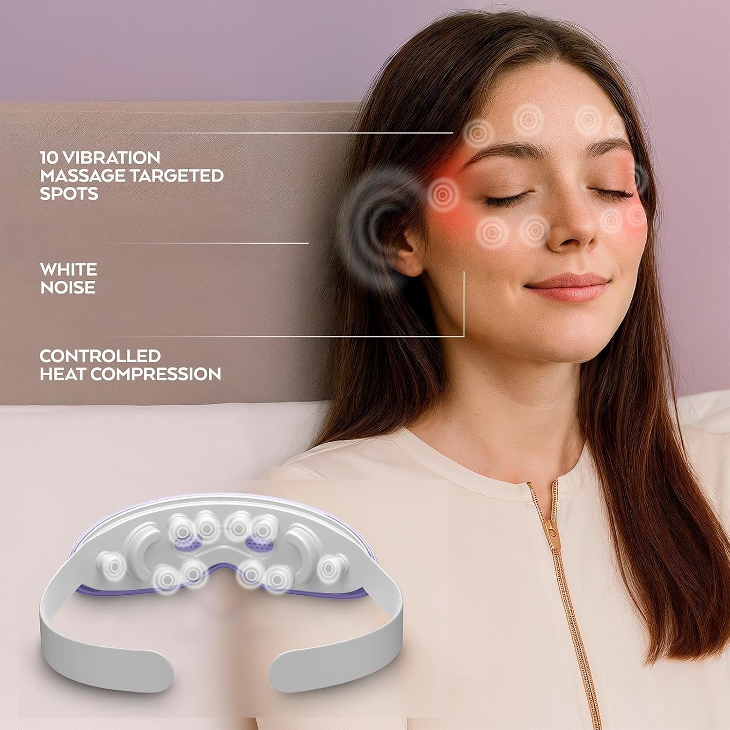 Ergonomic Heated Eye Massager Vibration Wraparound Travel Use