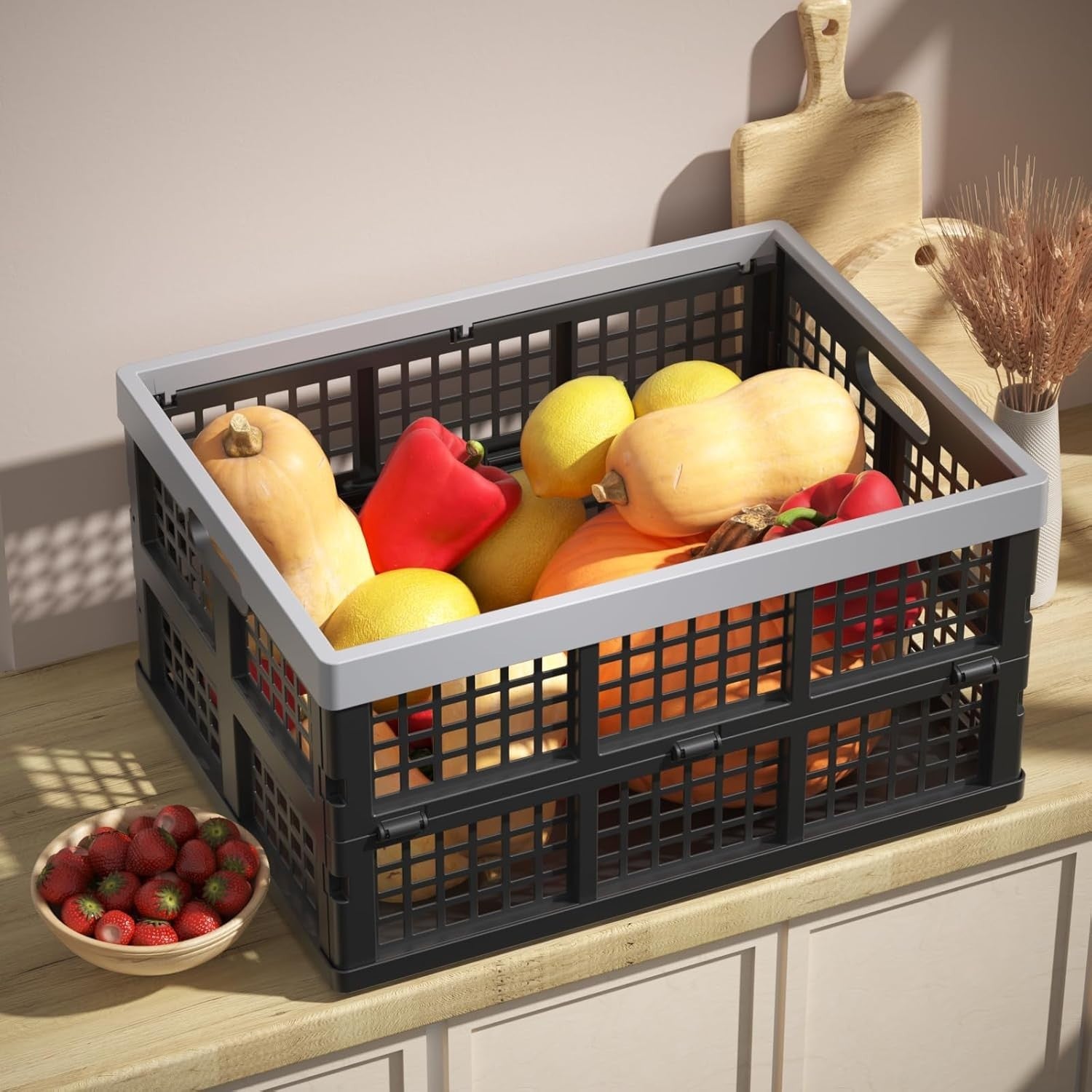 Foldable Storage Crates 44x33x23cm – Collapsible Plastic Bins for Home & Travel
