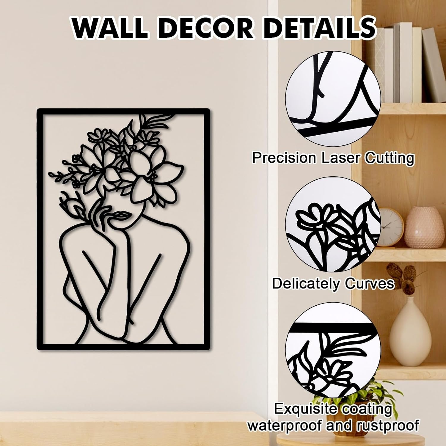 Black Metal Wall Art 3pc Abstract Female Line Panels