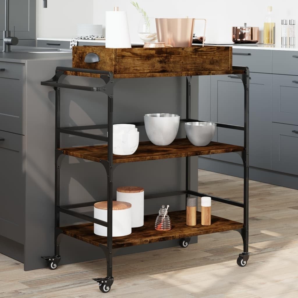 Kitchen Trolley Cart on Wheels Storage Rack with Shelves Towel Rail