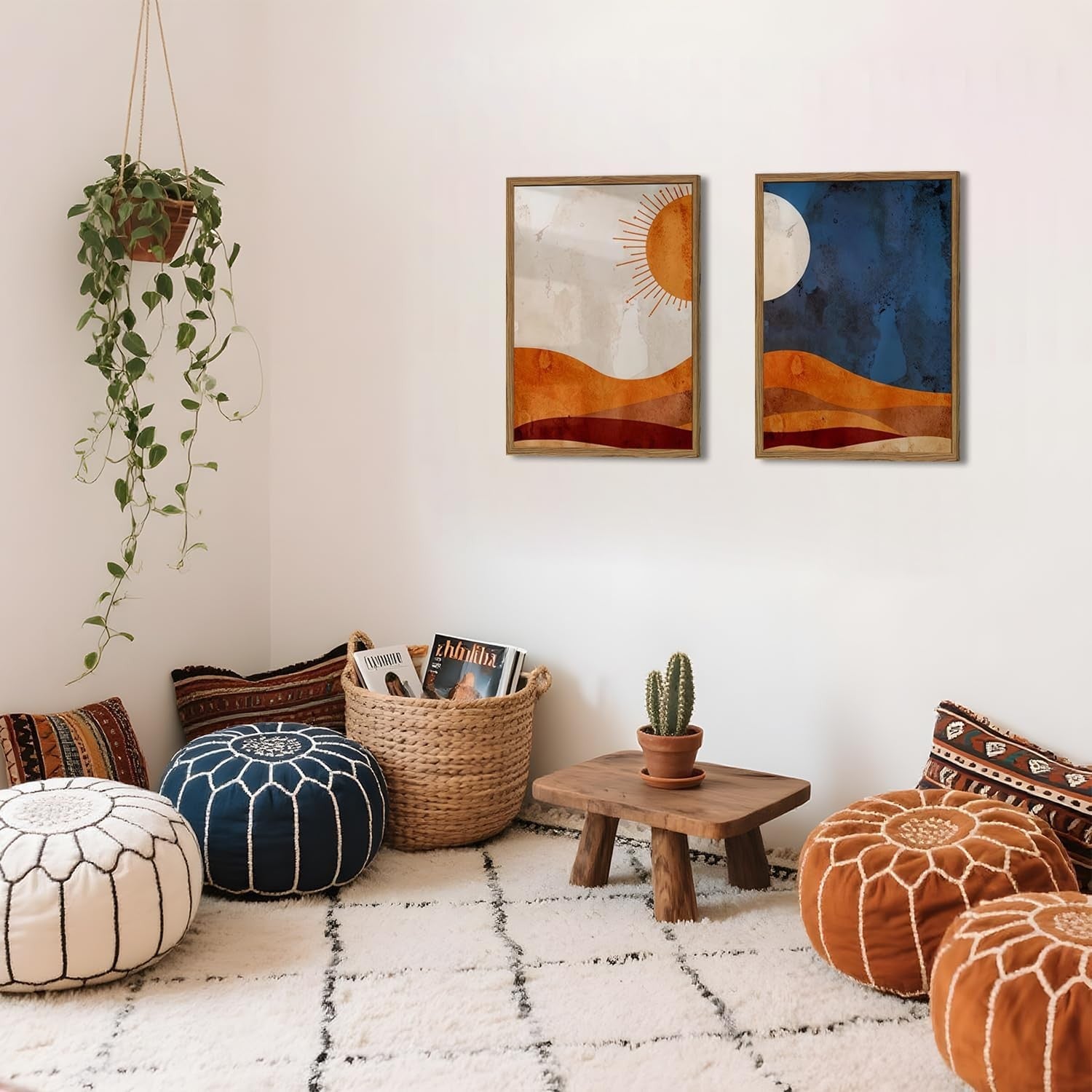 Boho Sun & Moon Canvas Wall Art 2 Panels 16x24" Modern Home Decor