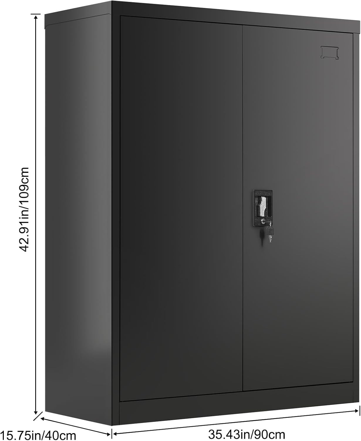 Lockable Metal Storage Cabinet Black 2 Door 3 Shelf Steel Cupboard 109cm Tall