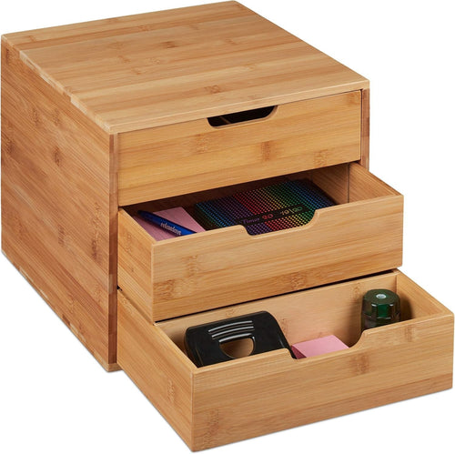 Bamboo Desk Organiser with 3 Drawers & Shelf – Office Storage Box