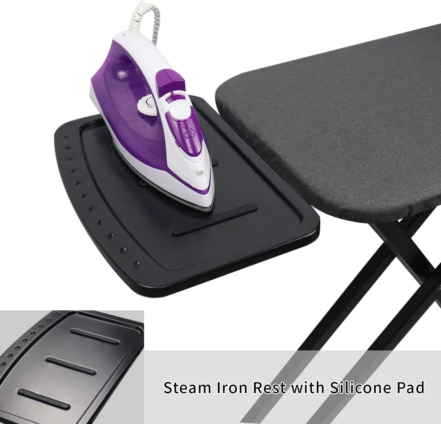 Adjustable Ironing Board with Steam Iron Rest Heat Resistant Black 109x33cm