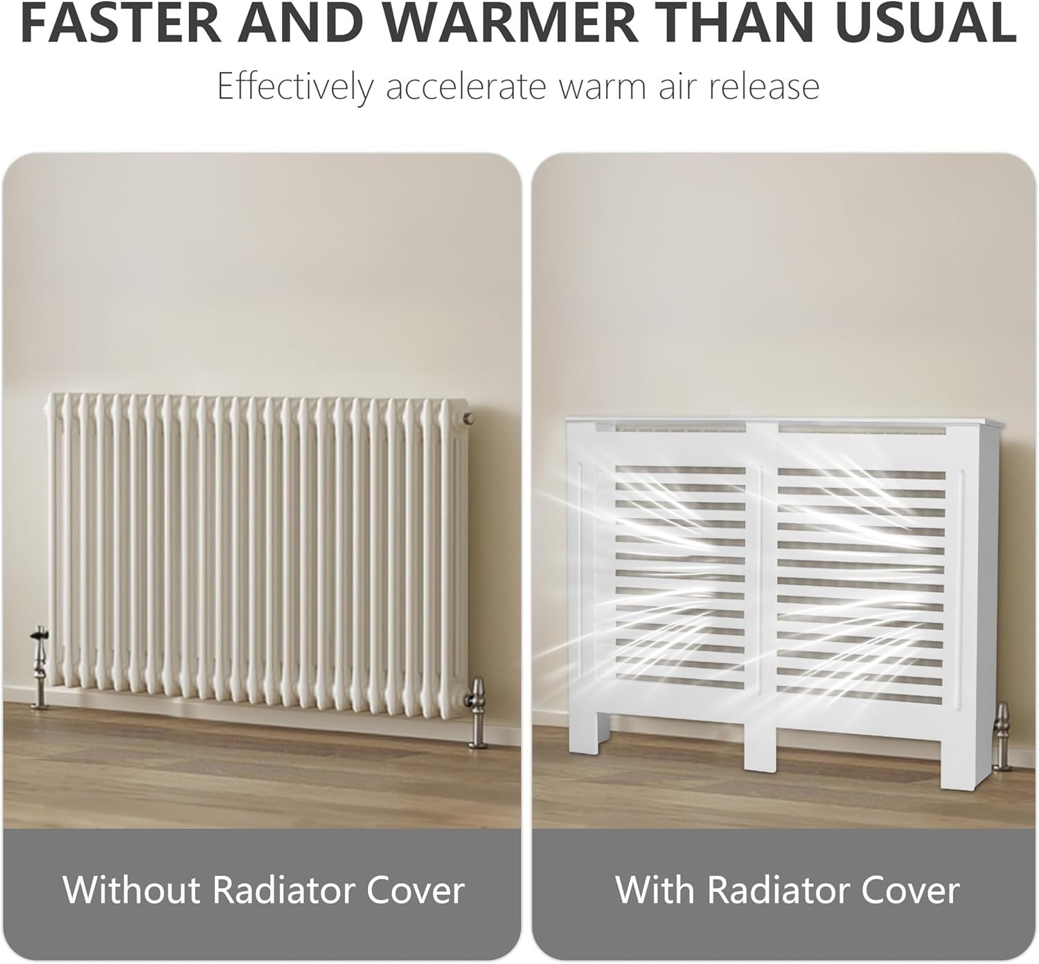 Extra Large White Radiator Cover Cabinet 92cm Tall MDF Horizontal Heater Cover