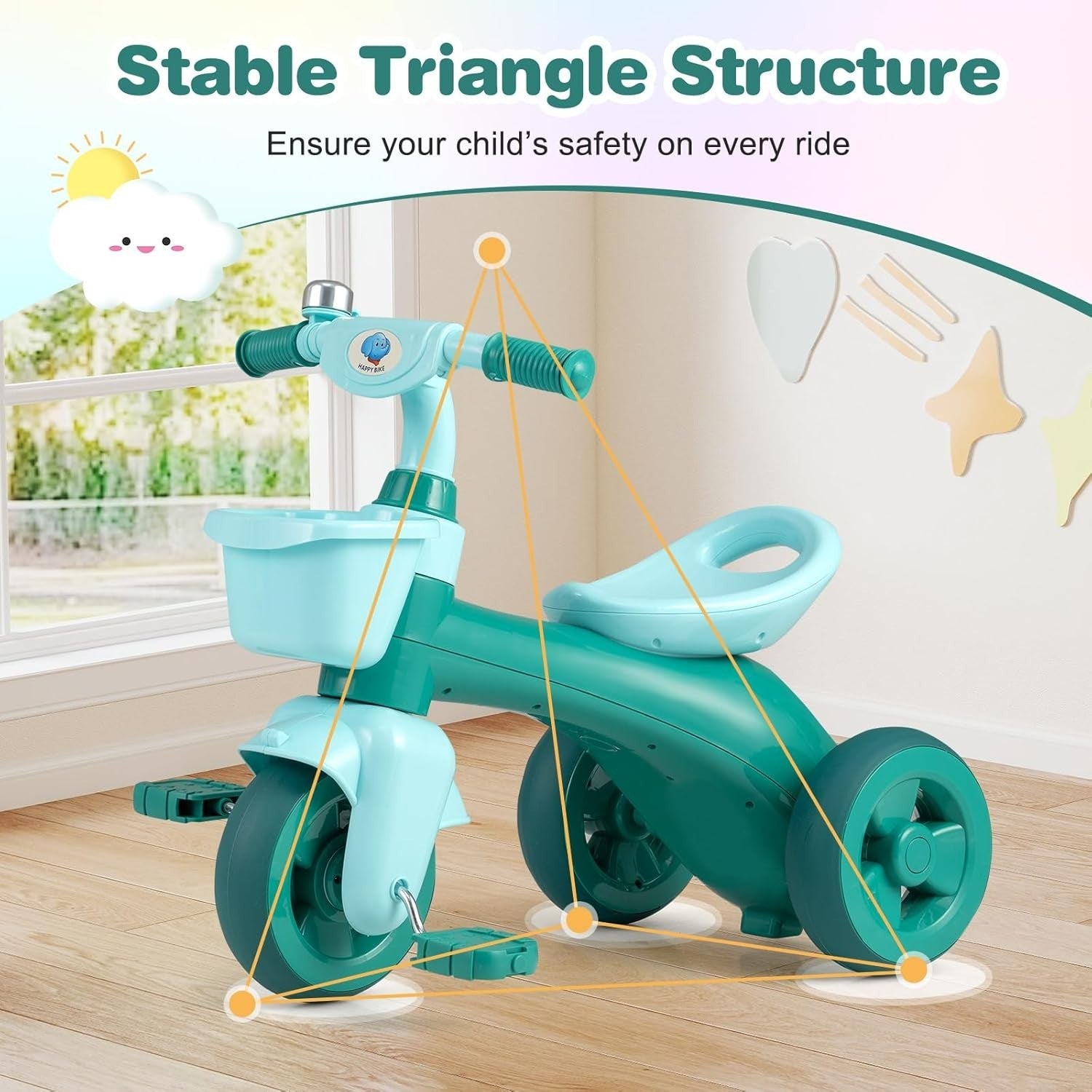 Kids Tricycle 3 Wheel Toddler Trike Front Rear Storage Basket Age 3-5