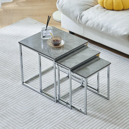 Square Nesting Side End Tables Set of 3 Concrete Grey Modern Space Saving Stacka