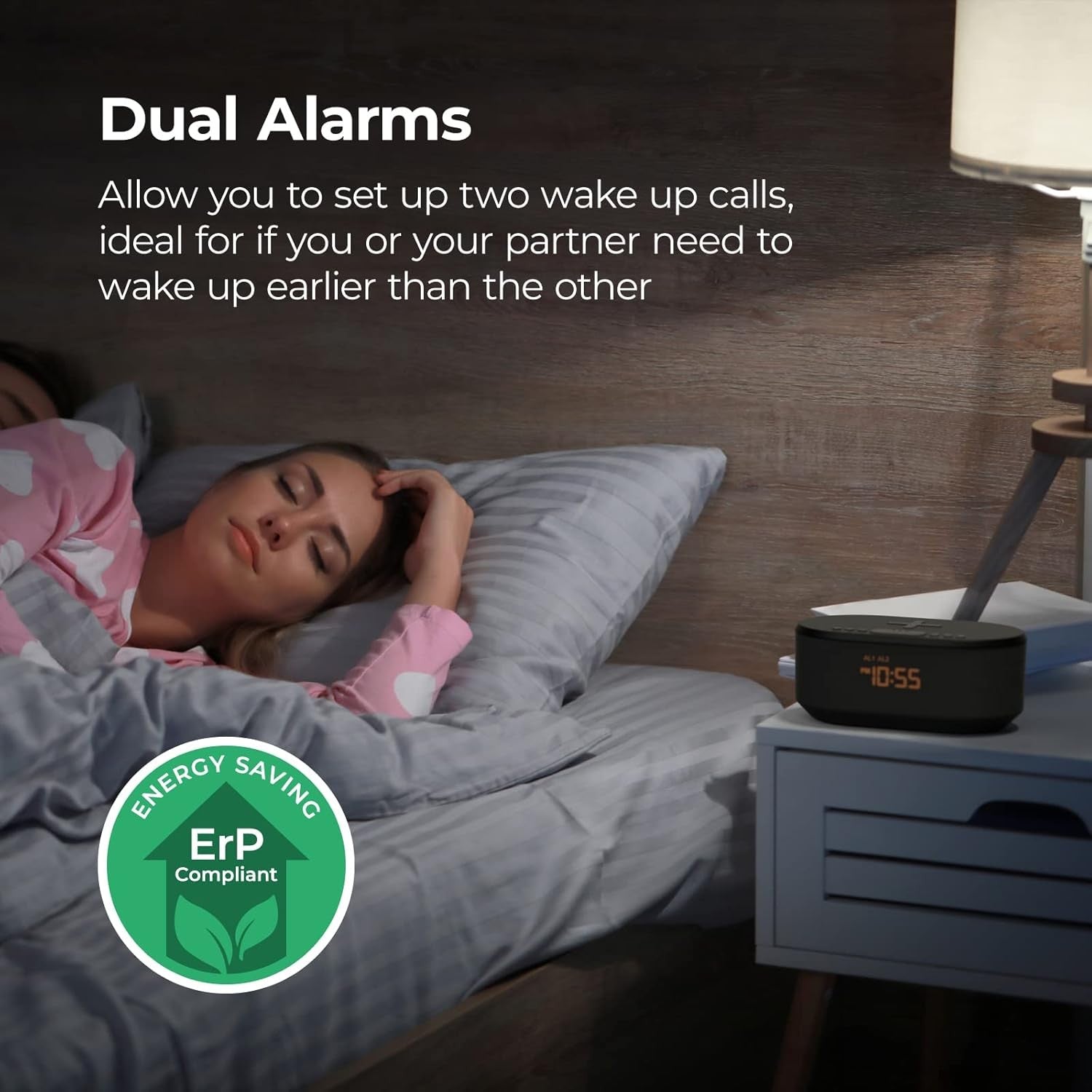 Bedside Alarm Clock Wireless Charger Bluetooth Speaker Radio Dimmable