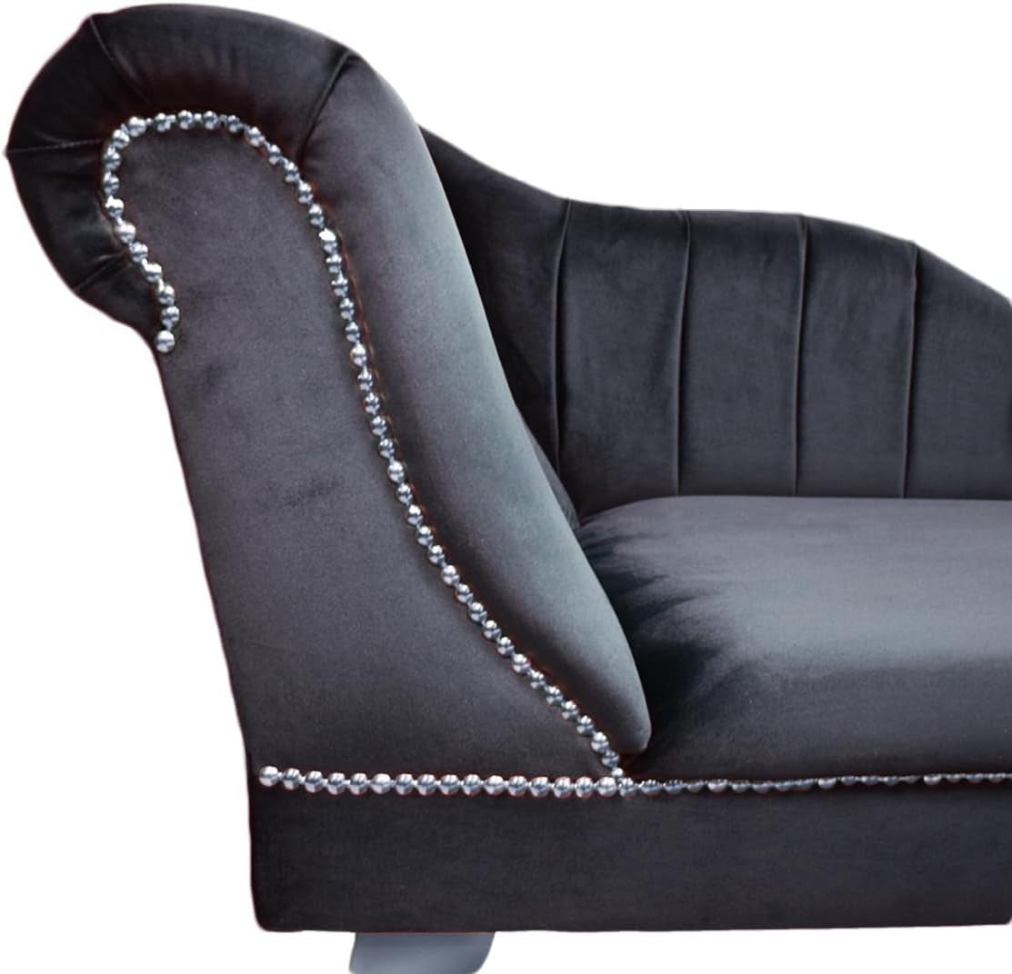 Velvet Chaise Lounge Left Hand Tufted Accent Sofa Chair Grey 133cm