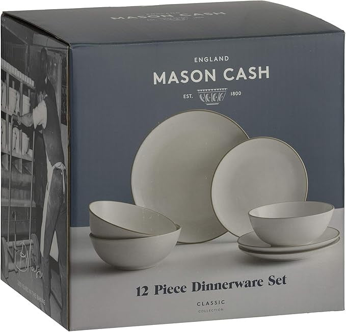 12pc Cream Stoneware Dinner Set Plates Bowls Service for 4 Modern Tableware