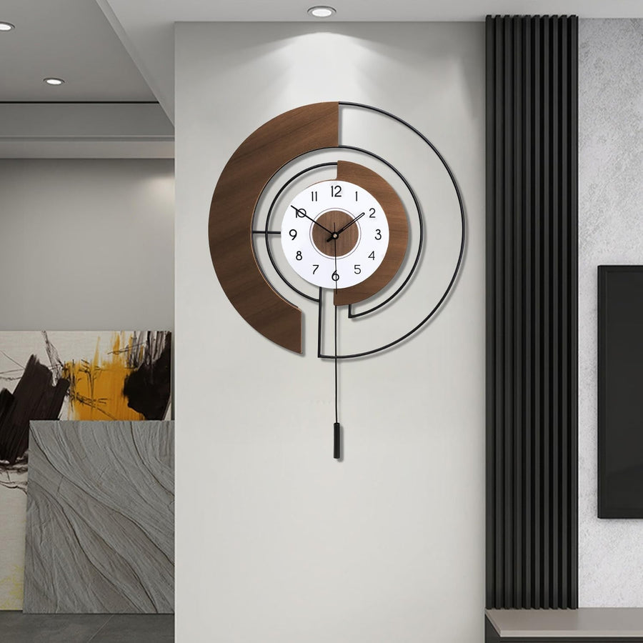 Silent Large Wall Clock with Pendulum, Quartz Battery Operated, Modern Decor