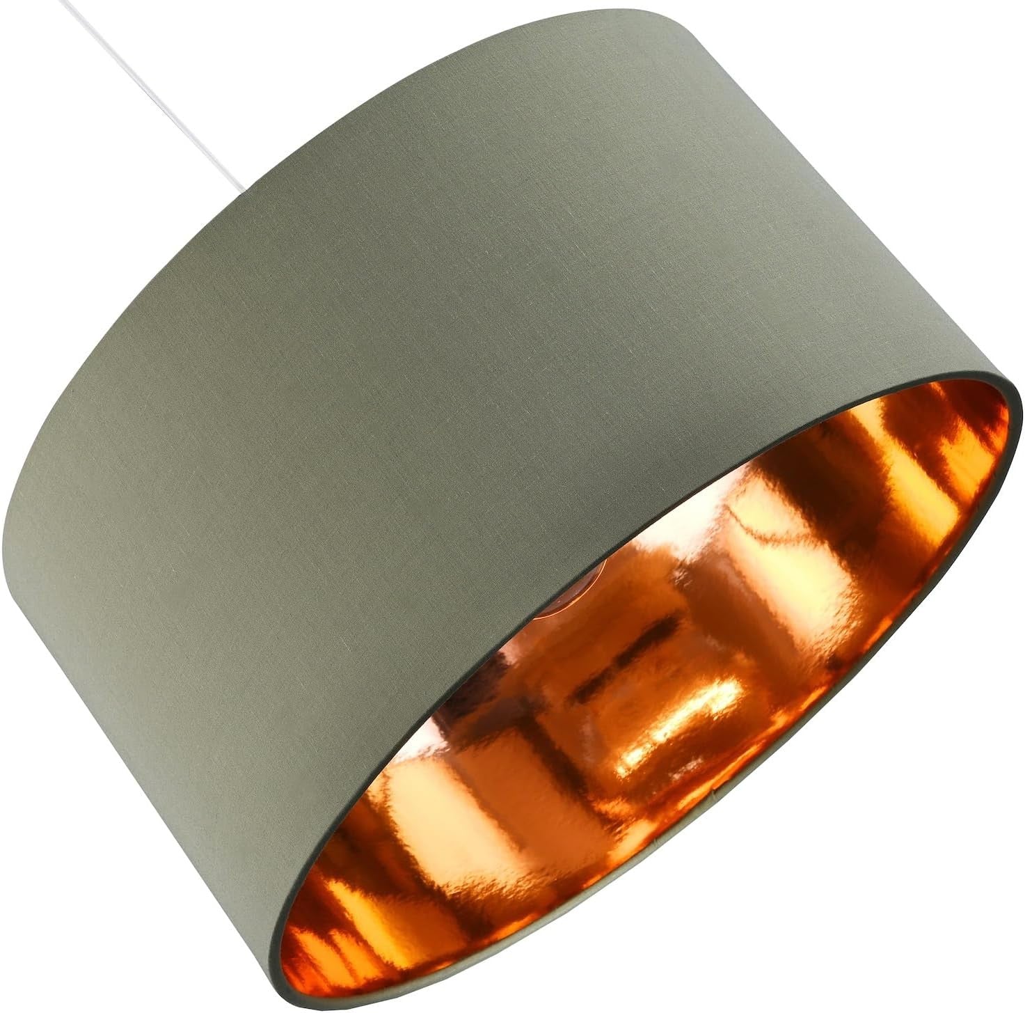 Olive Green Drum Lamp Shade Copper Lined Large 20" Floor Pendant Modern