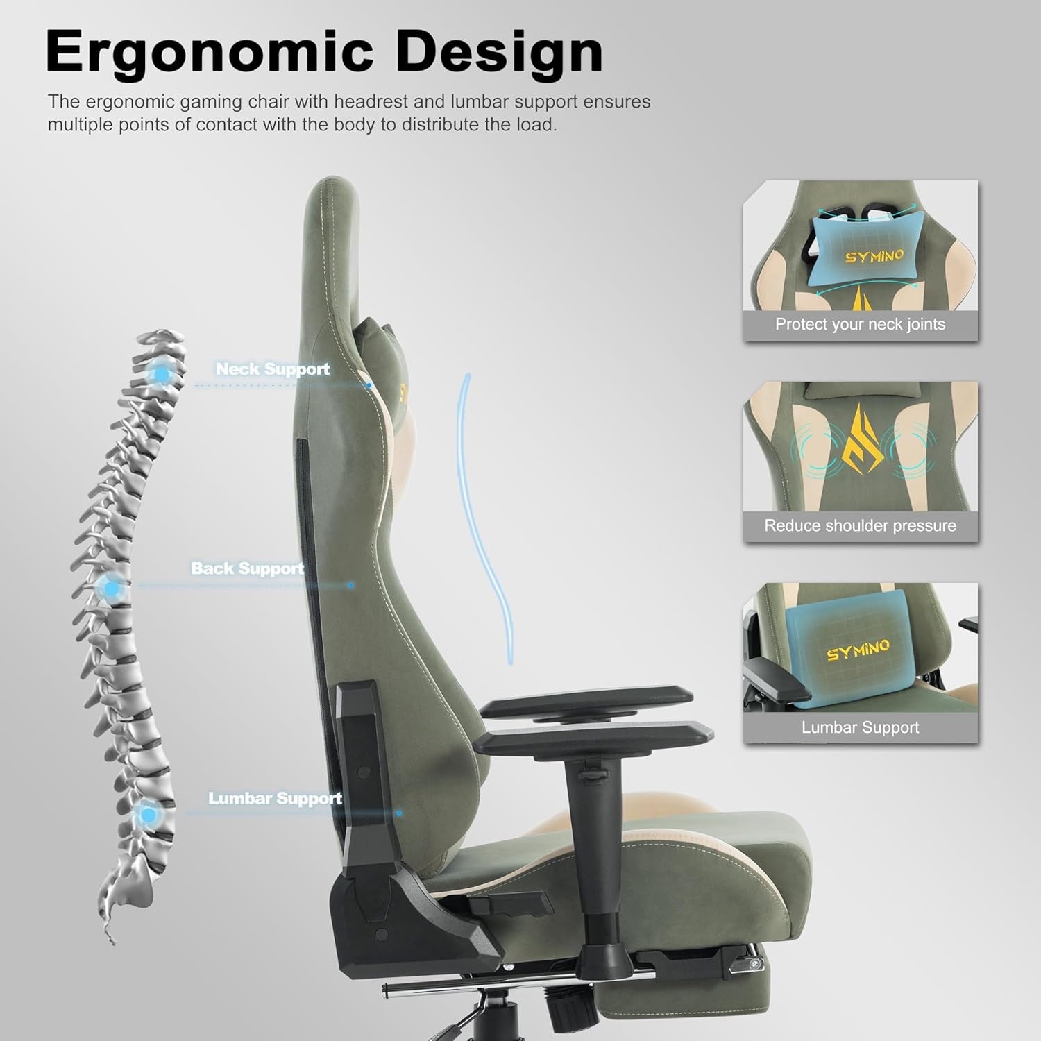 Gaming Chair with Footrest Ergonomic PC Computer Chair Adjustable