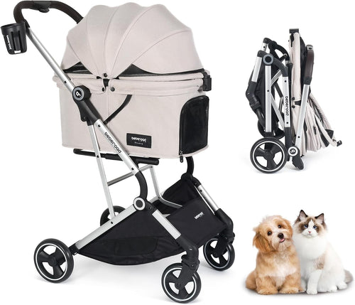 Luxury Pet Stroller Pushchair 4 Wheel Foldable Cup Holder Small Medium Dogs