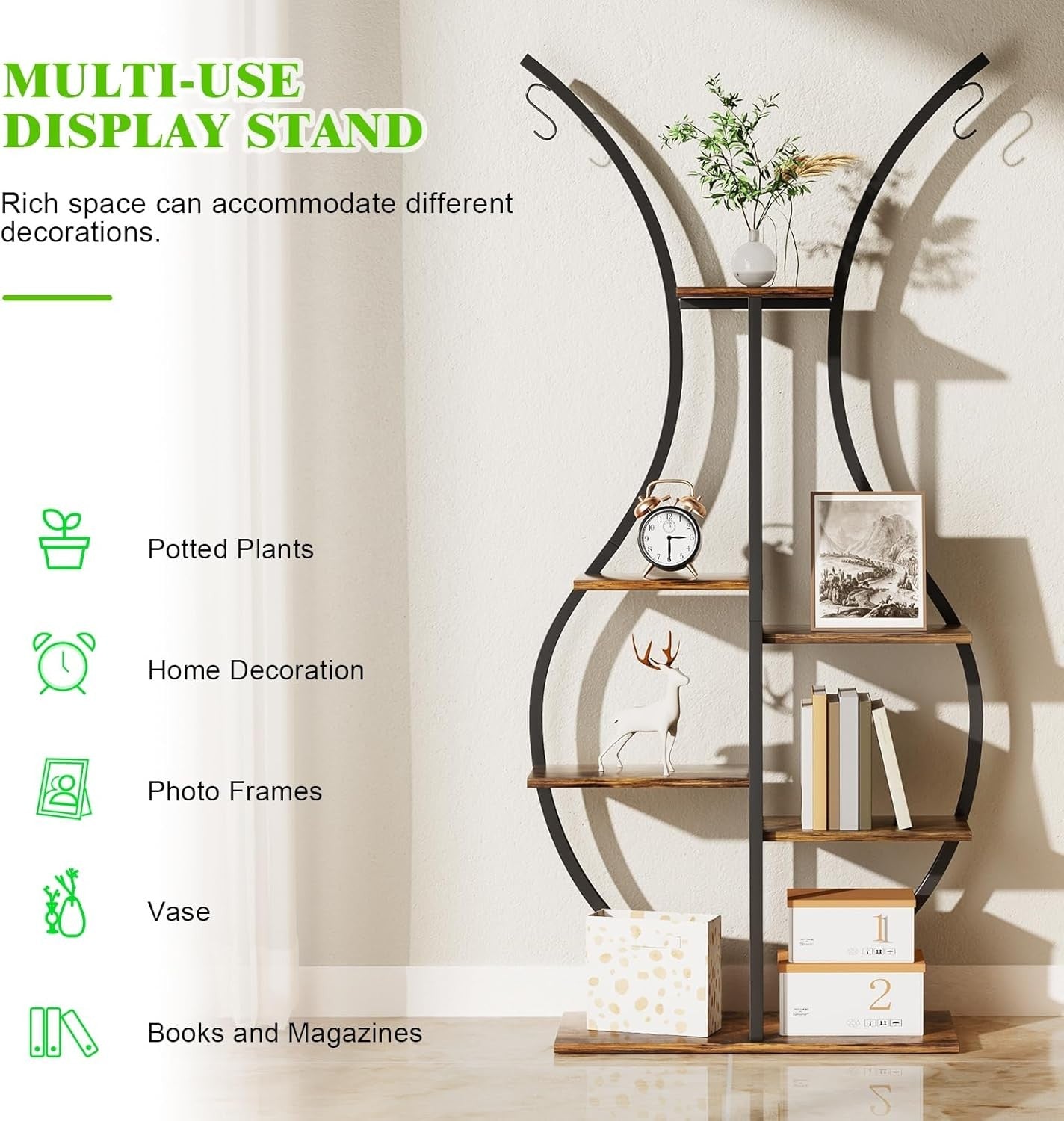6 Tier Metal Plant Stand Vase Shape Tall Indoor Outdoor Corner Flower Shelf