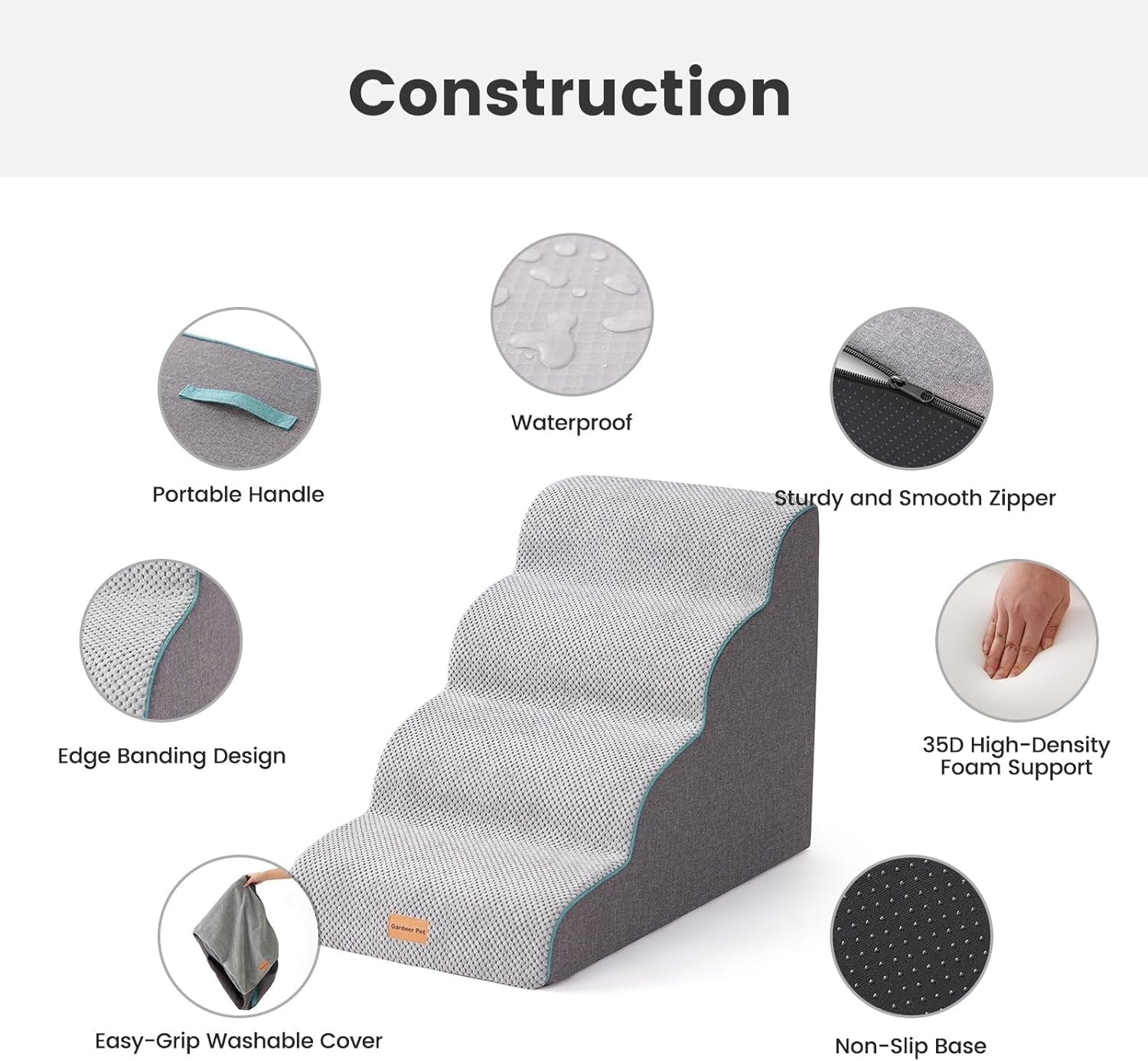 4 Step Dog Stairs Pet Ramp for Bed Sofa Non Slip Washable Grey