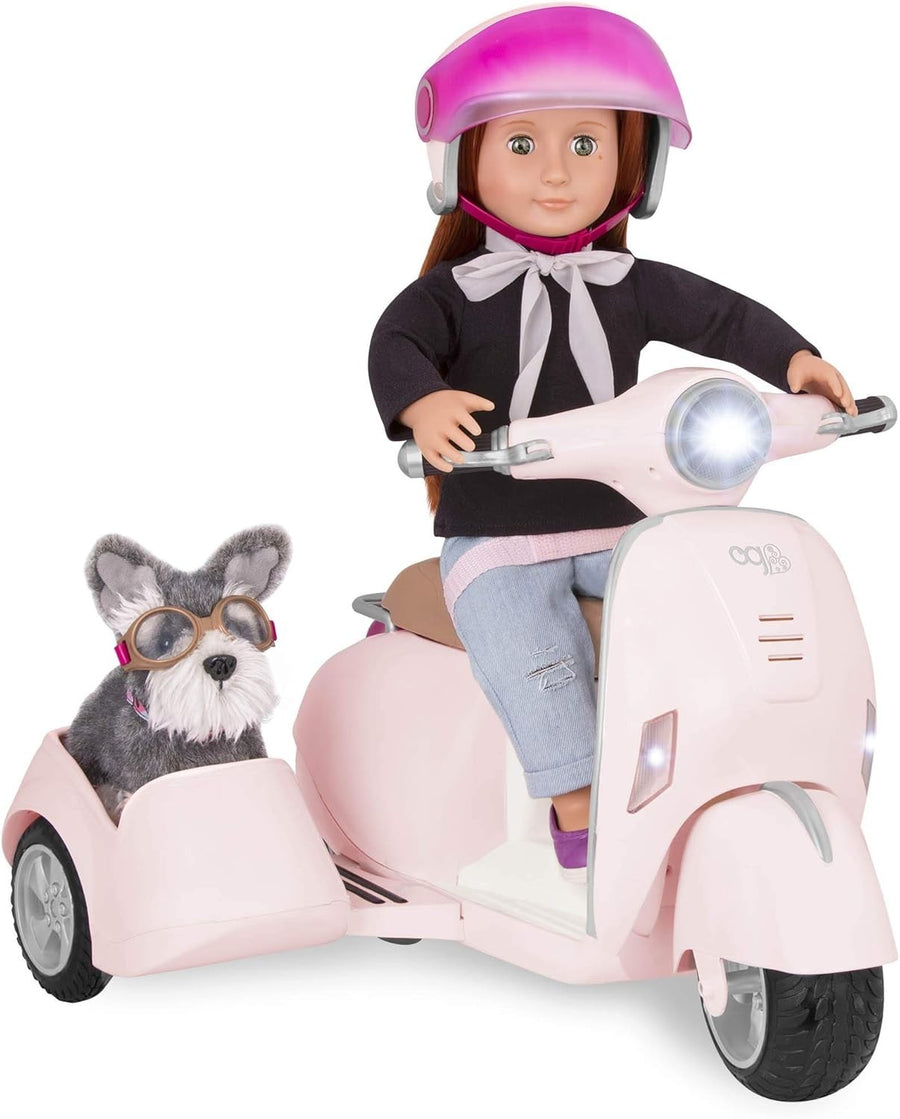 46cm Doll Scooter with Sidecar Lights Sounds Helmet Accessories