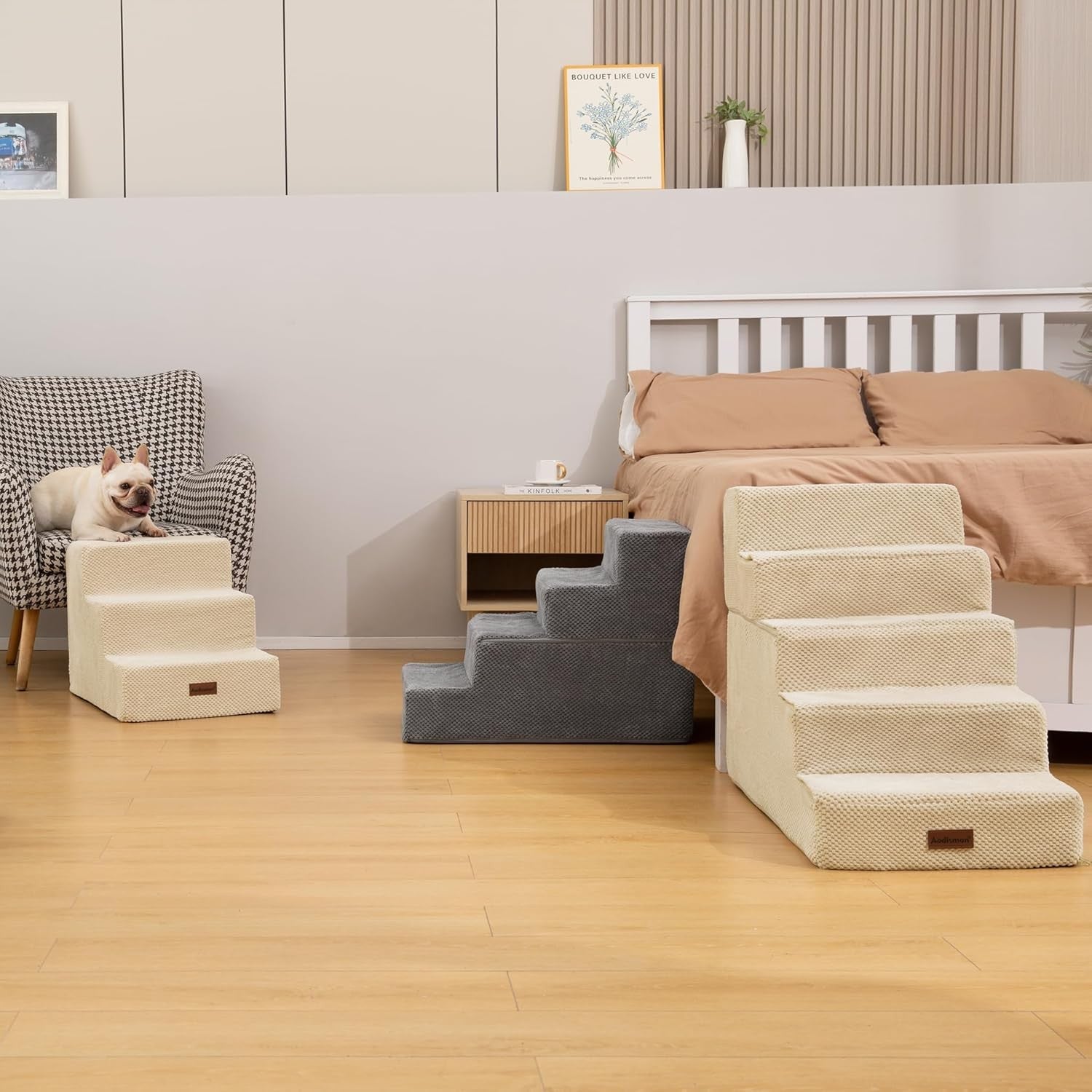 3 Step Dog Stairs Non Slip Pet Steps for Small Dogs Grey