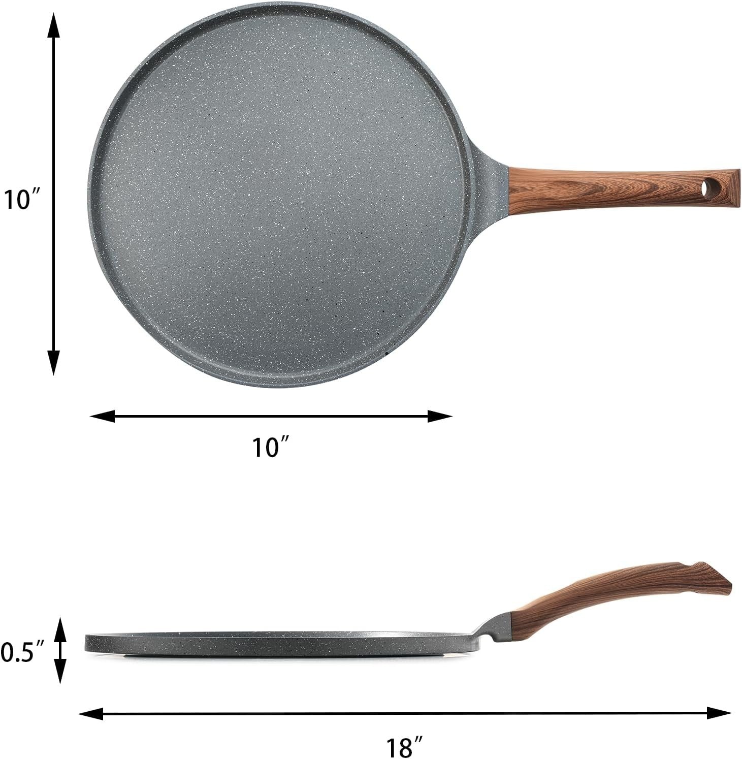 Non-Stick Crepe Pan 10-Inch Swiss Granite Coating Dosa Pancake Skillet Gray