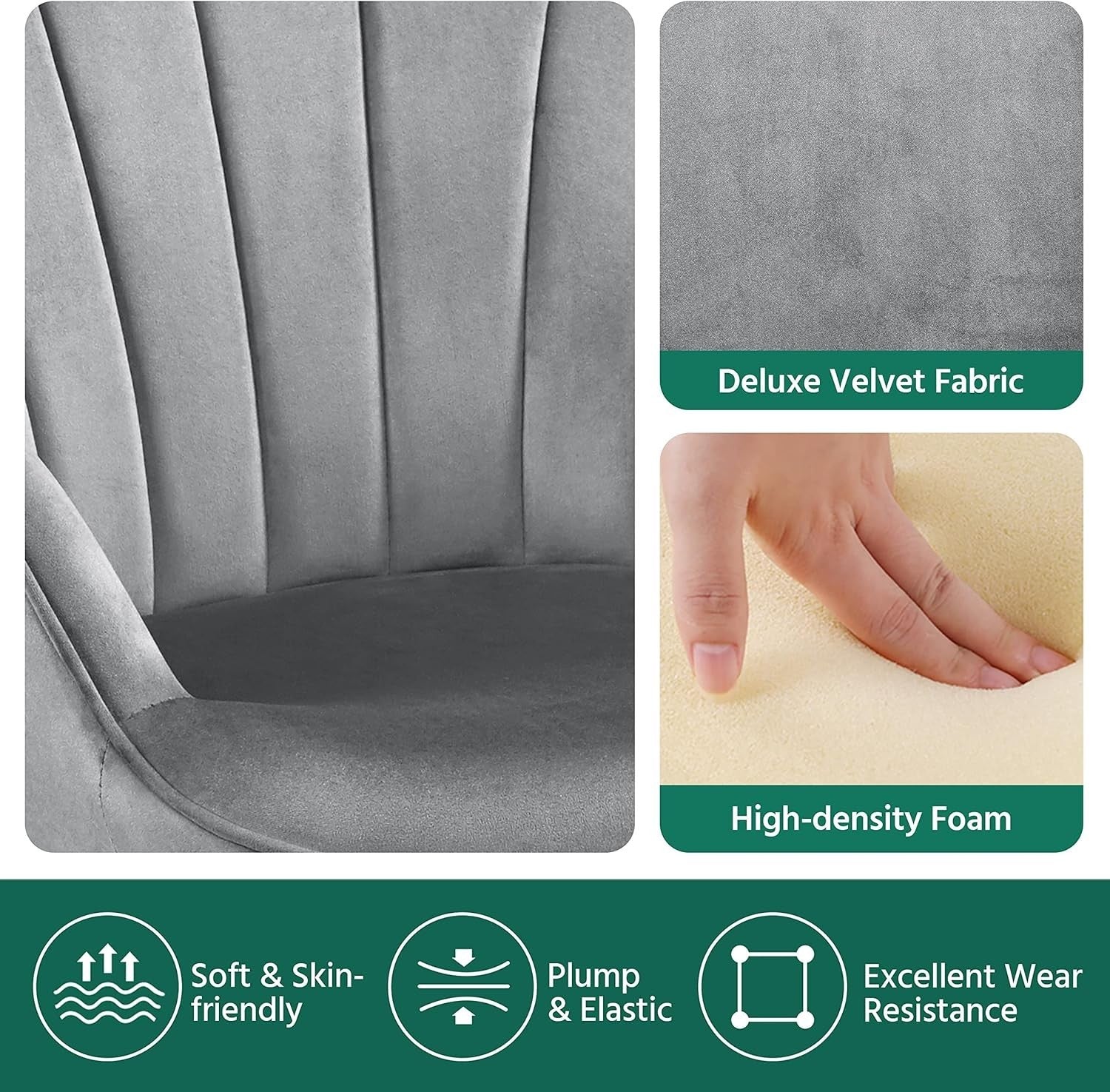 Dark Grey Velvet Accent Chair with High Back for Lounge, Vanity or Office