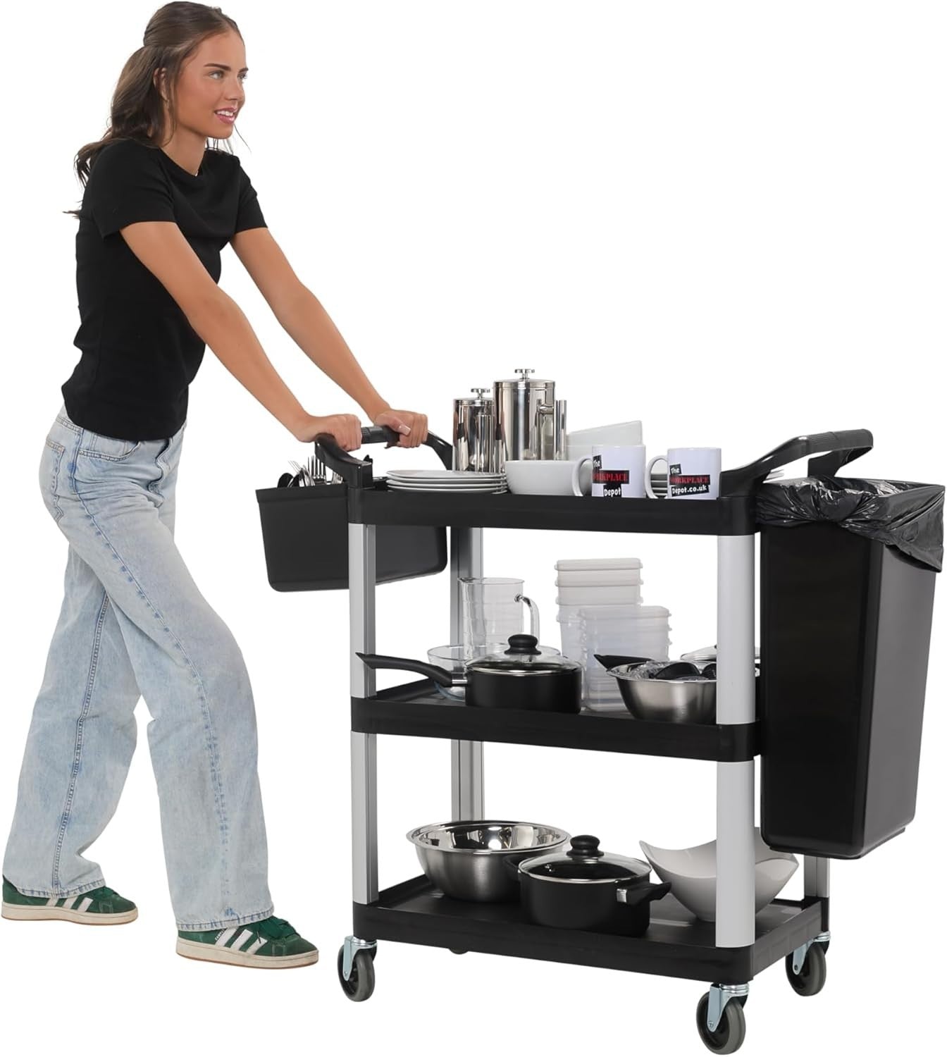 3 Tier Catering Trolley w/ Removable Bins Utility Cart