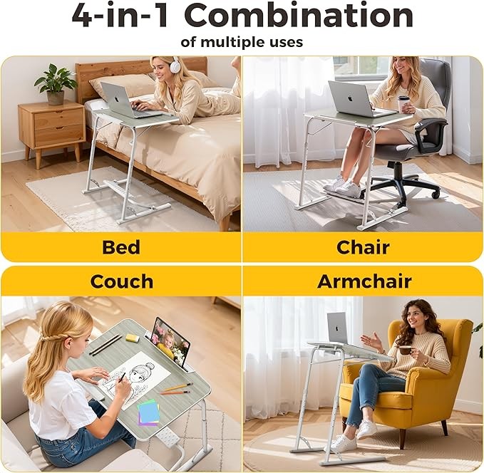 Adjustable Overbed Laptop Table Folding Sofa Desk White Portable Workstation