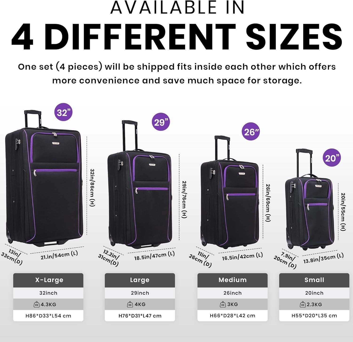 26'' Medium Soft Shell Suitcase Expandable Lightweight Check In Luggage 2 Wheels