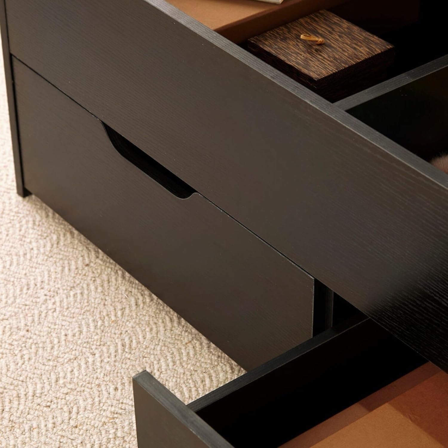 Black Lift-Top Coffee Table with Locking Storage Drawers 115x50x40cm