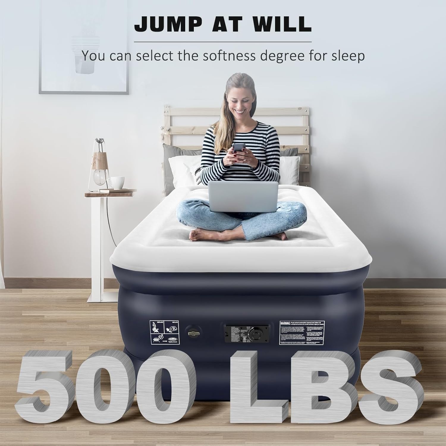 Single Inflatable Air Bed Built-In Electric Pump 46cm Raised Guest Mattress