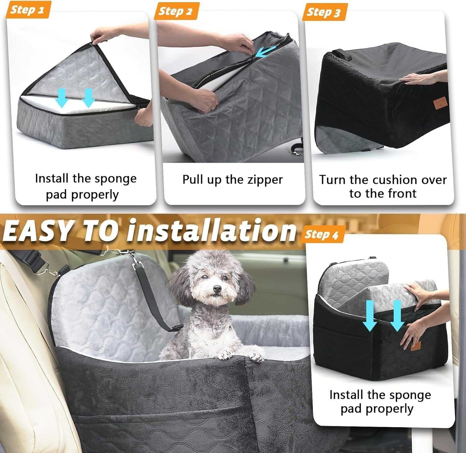 Dog Booster Seat 30lb Memory Foam Pet Travel Bed Washable Cover