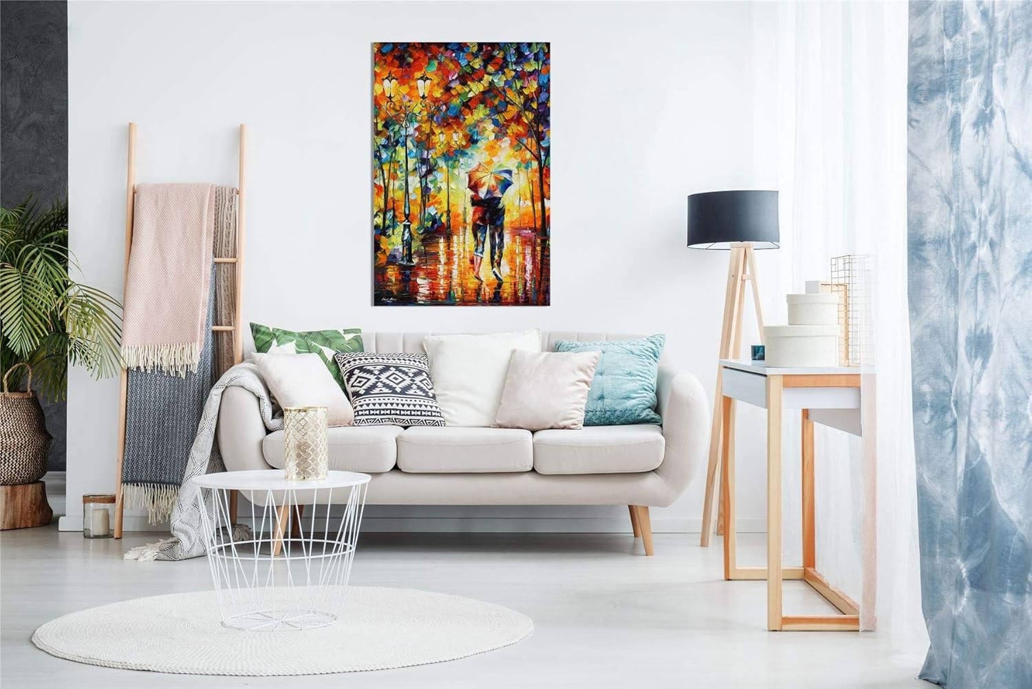 Romantic Couple Canvas Wall Art Rainy Park Scene Modern Home Decor Print
