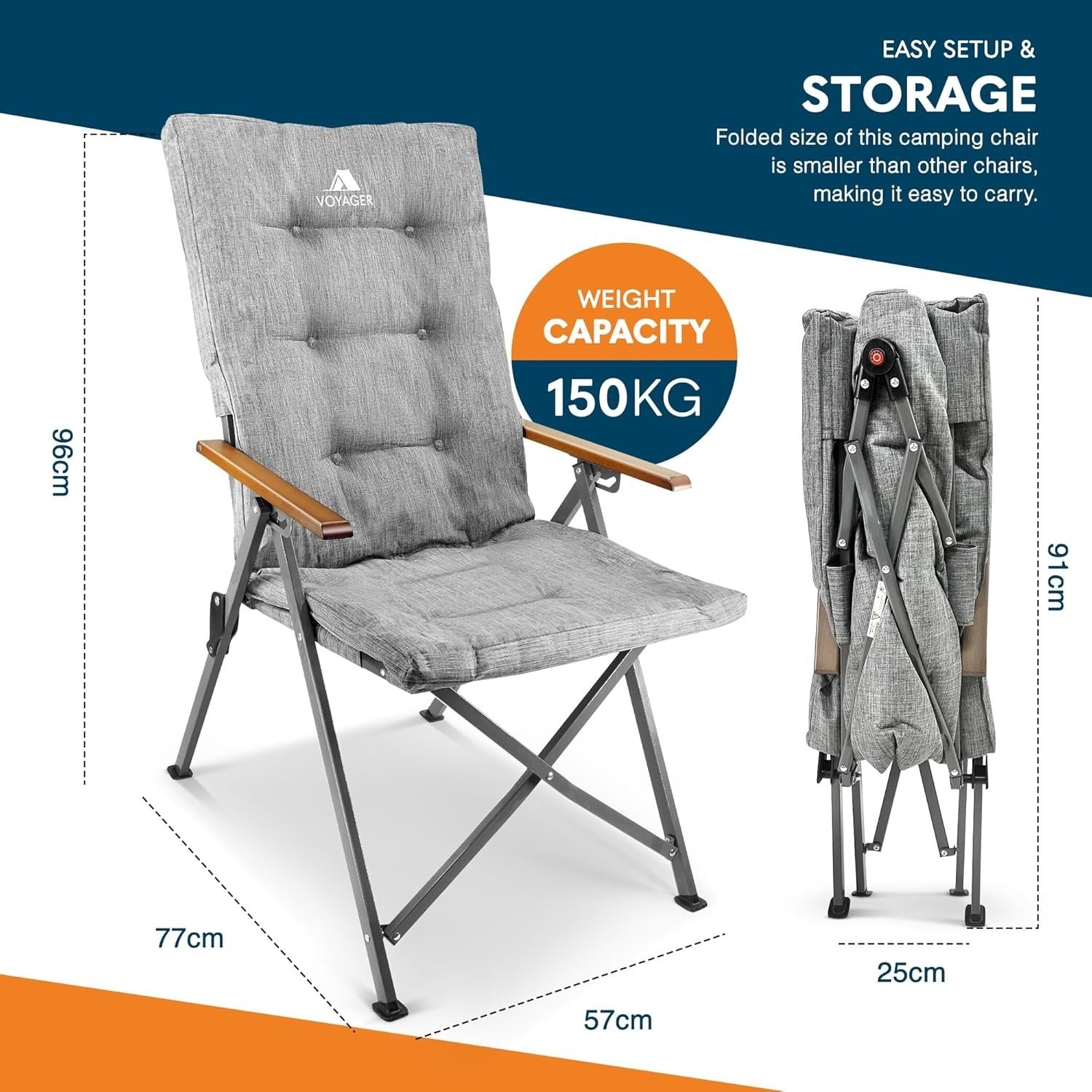 2x Padded Folding Camping Chairs Set 150kg Heavy Duty Outdoor Garden Seat