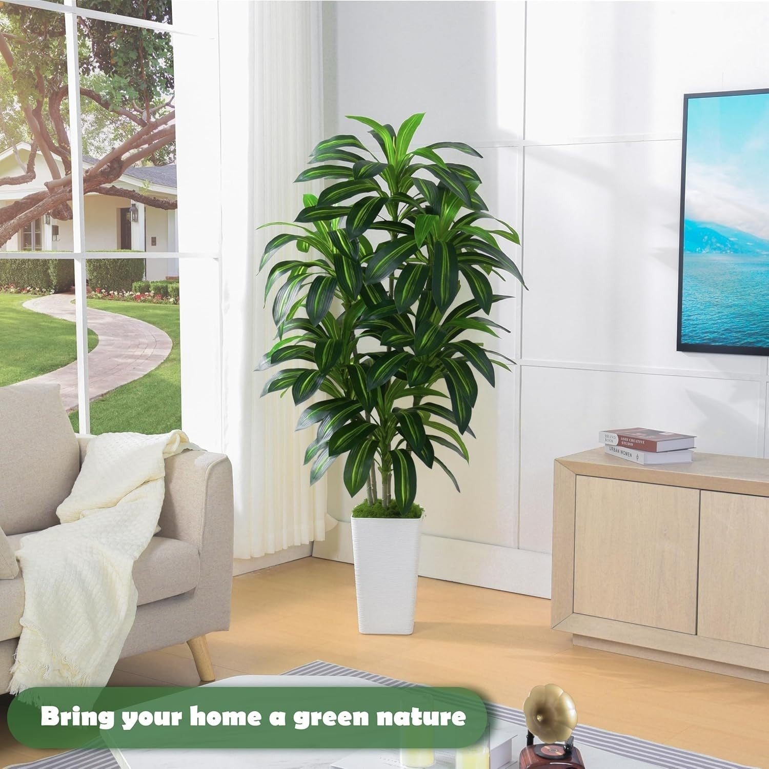 Artificial Dracaena Plant 180cm Tall in White Planter Faux Yucca Tree Home Decor