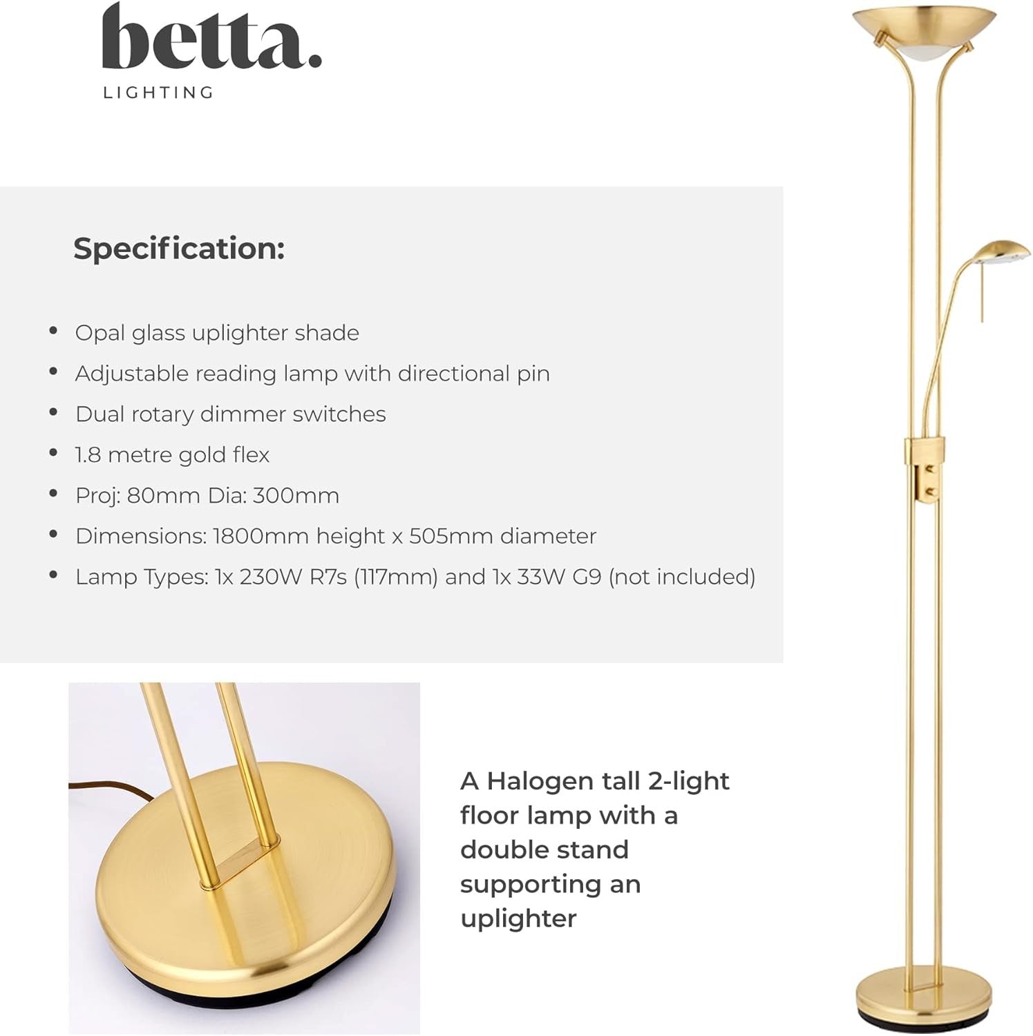 Mother Child Floor Lamp Uplighter Reading Light Satin Brass Dimmable