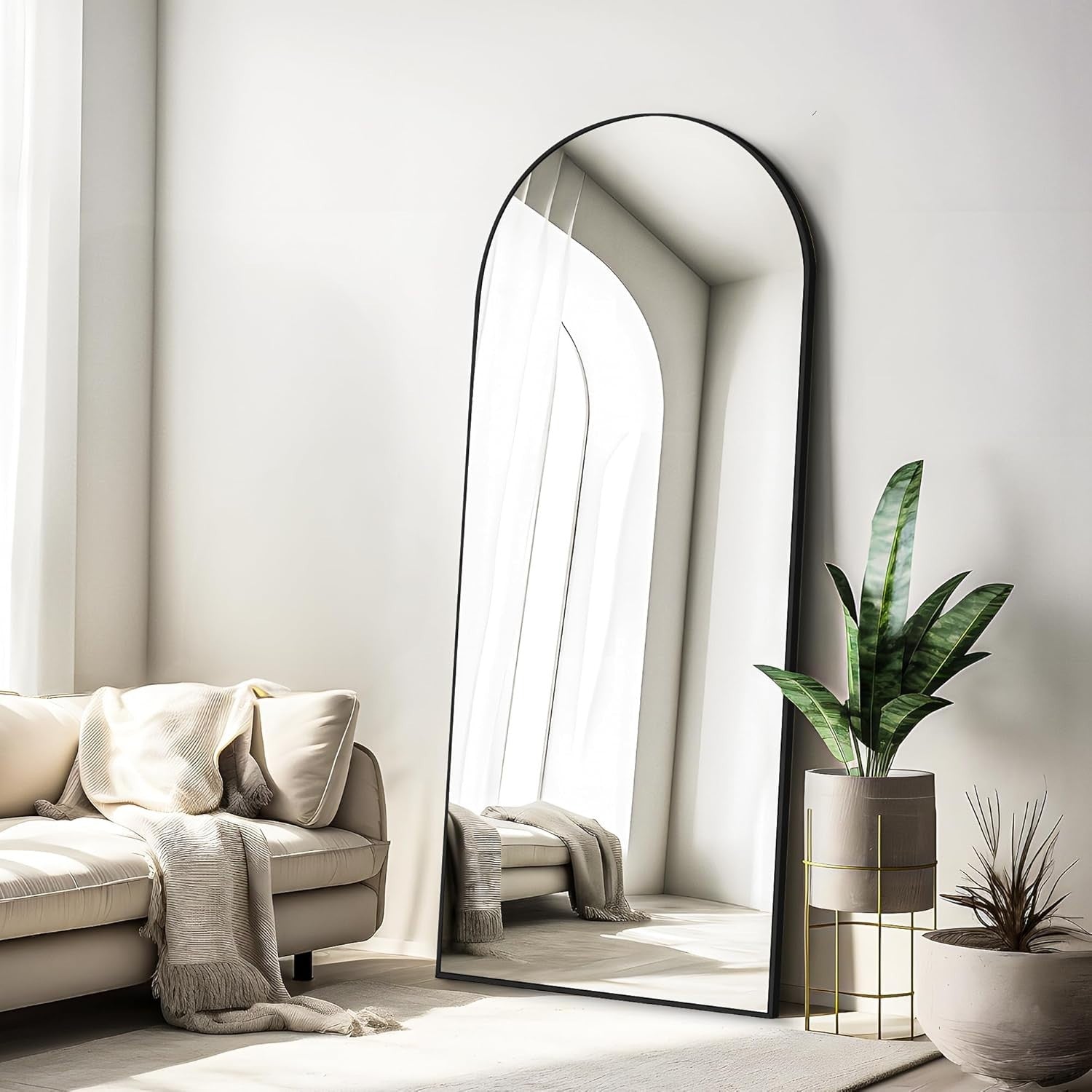 Large Arch Wall Mirror 165x60cm Black Frame Full Body Leaning Floor Mirror