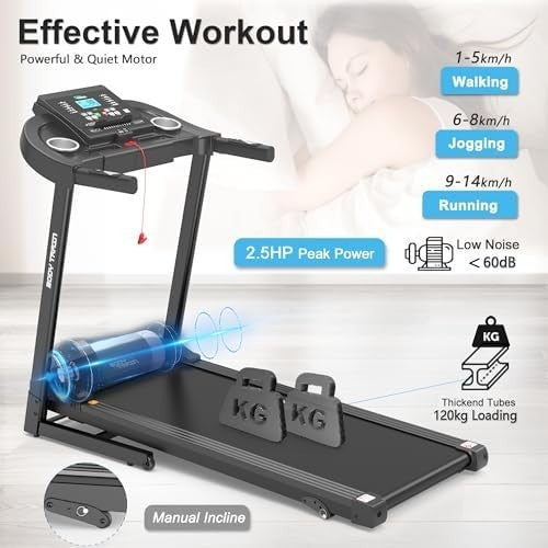 Folding Bluetooth Treadmill 14km/h 2.5HP Incline App Sync Kinomap Zwift Home Gym