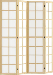 Natural Wood 4 Panel Folding Room Divider – Freestanding Japanese Privacy Screen