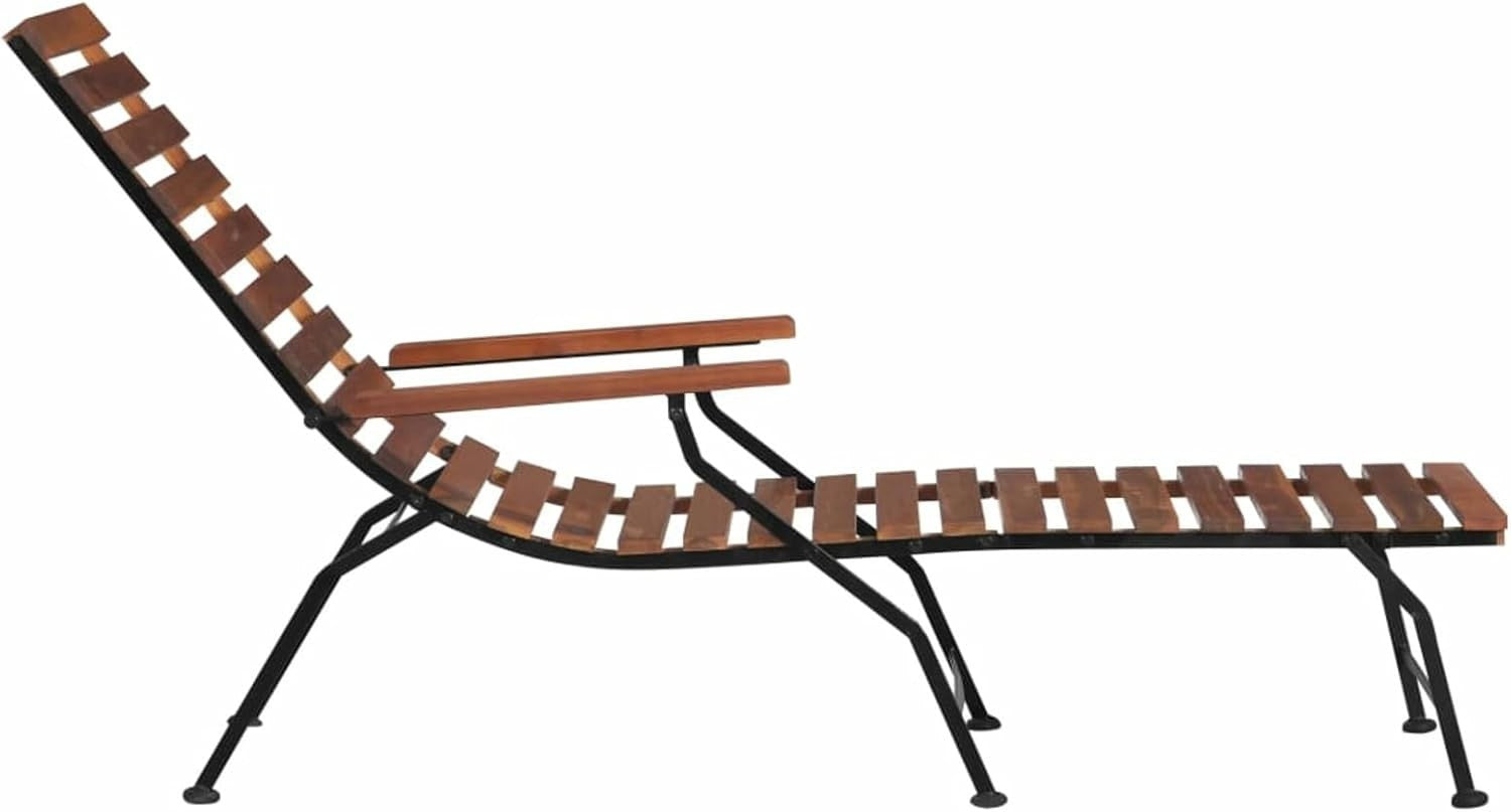 Acacia Wood Outdoor Sun Lounger Chair with Armrests & Footrest Garden Bed