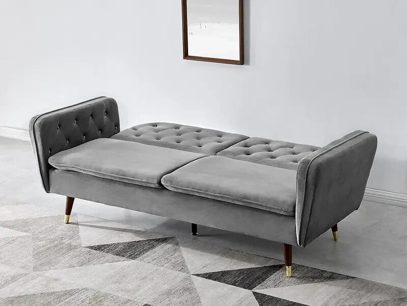 3 Seater Velvet Sofa Bed Grey Click Clack Recliner Guest Bed Couch